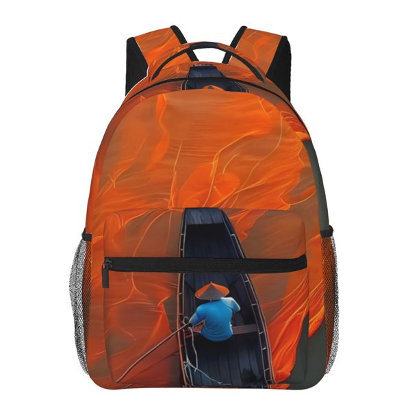 Balery Orange Net Fishing Boat Mochila Escolar Impresa, Mochila Ligera para Viajes Casual, Mochila Duradera y Cómoda Multifuncional, Mochila para Laptop-One Size