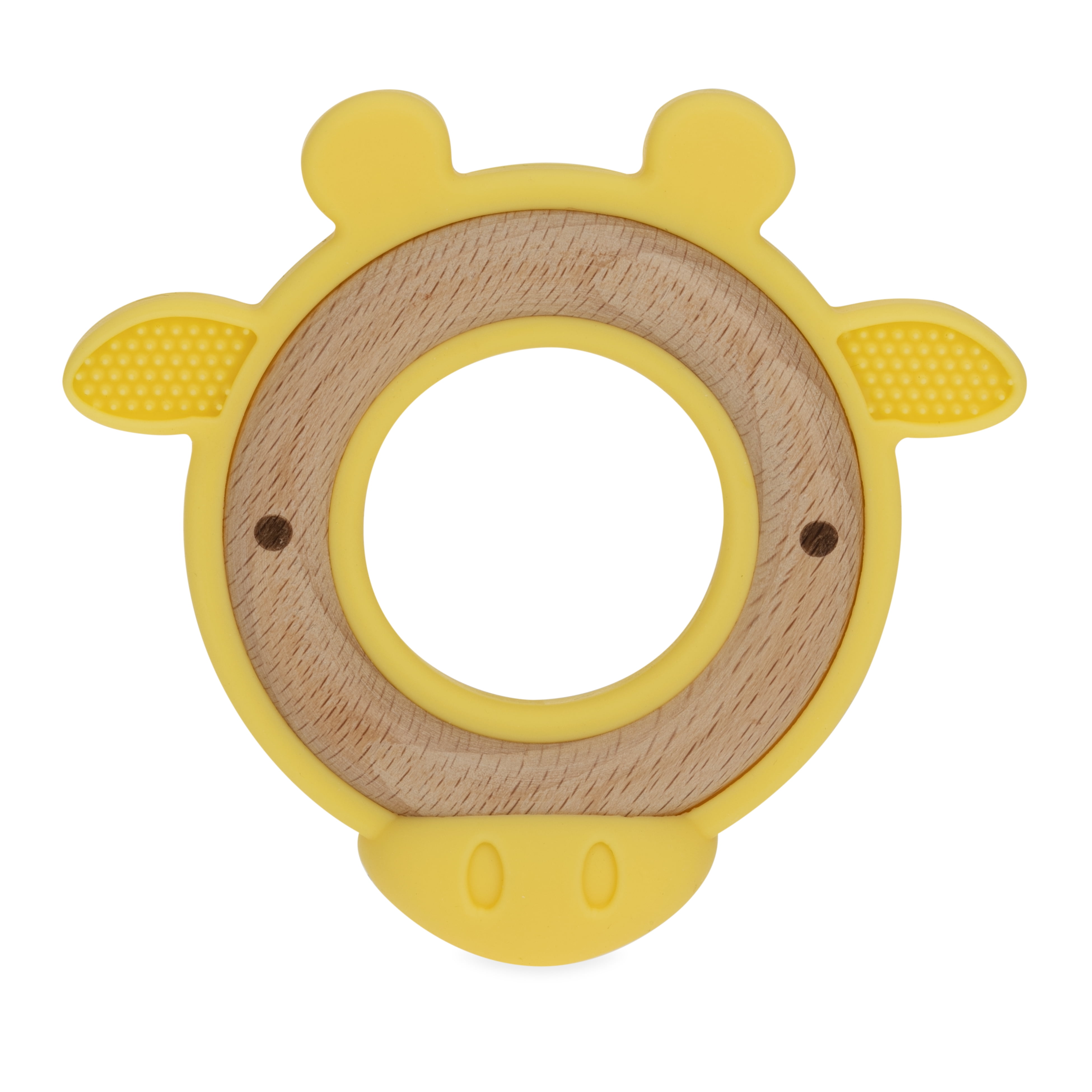 Nuby Natural, Silicone and Wood Teether, Yellow Giraffe
