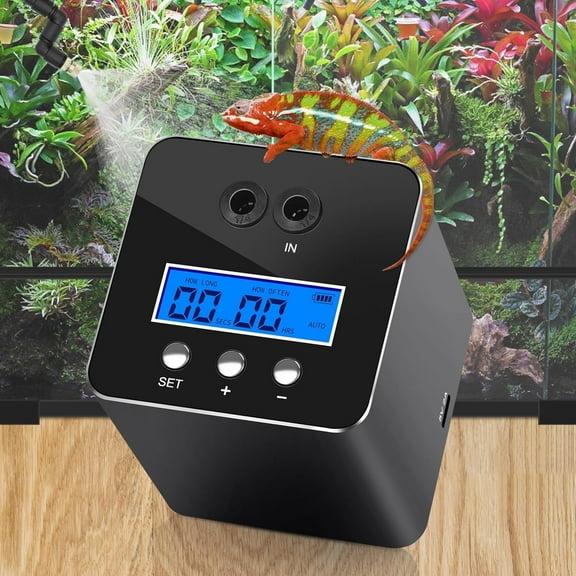 Reptile Humidifier,Reptile Fogger,Reptile Smart Misting System Automatic with Timer,2 spray nozzles,Spray Kit for Rainforest Plants Amphibian,tanks, Paludarium,Black