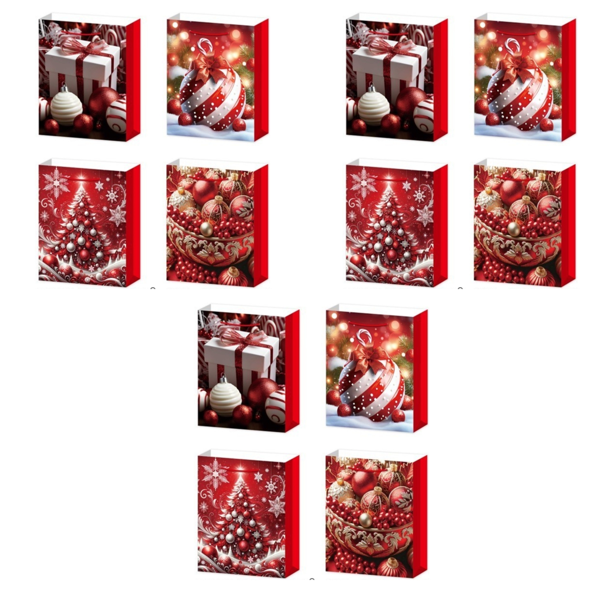 Christmas Gift Bags (Red Ornaments) (Asstd) (Large) - Set of 12