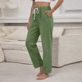 thumbnail image 6 of Women's Tall Fit Linen Blend Pants with Adjustable Drawstring Waist and Side Pockets, Lightweight Breathable Fabric for All Day Comfort Green S, 6 of 8