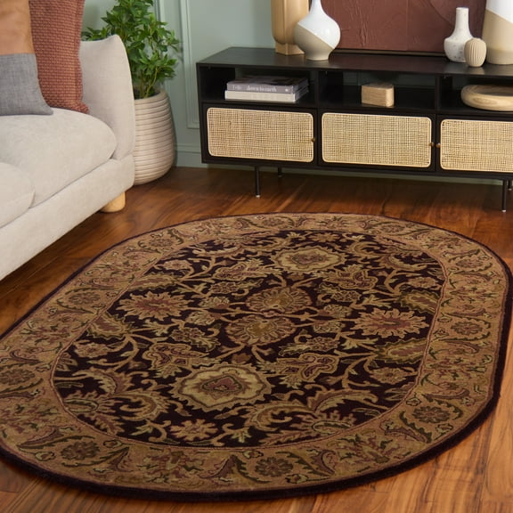 SAFAVIEH Classic Karolina Oriental Wool Area Rug, Dark Plum/Gold, 4'6" x 6'6" Oval
