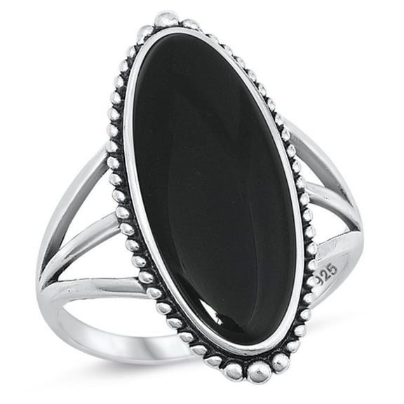 Black Simulated Agate Cocktail Ring .925 Sterling Silver Band Cubic Zirconia Jewelry Female Size 6