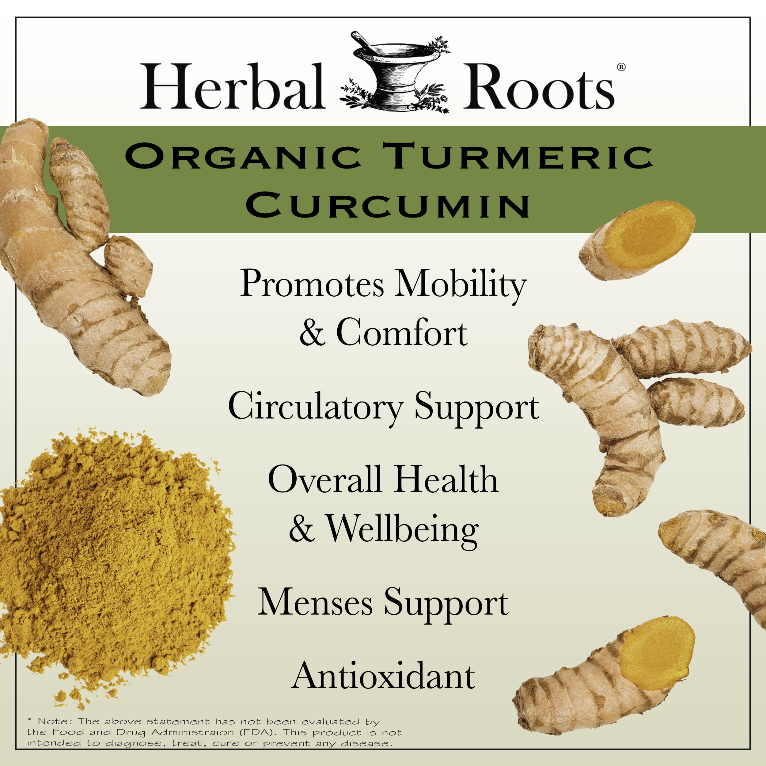 Herbal Roots Organic Turmeric Curcuminoids Supplement with Bioperine, 60 Vegan Capsules