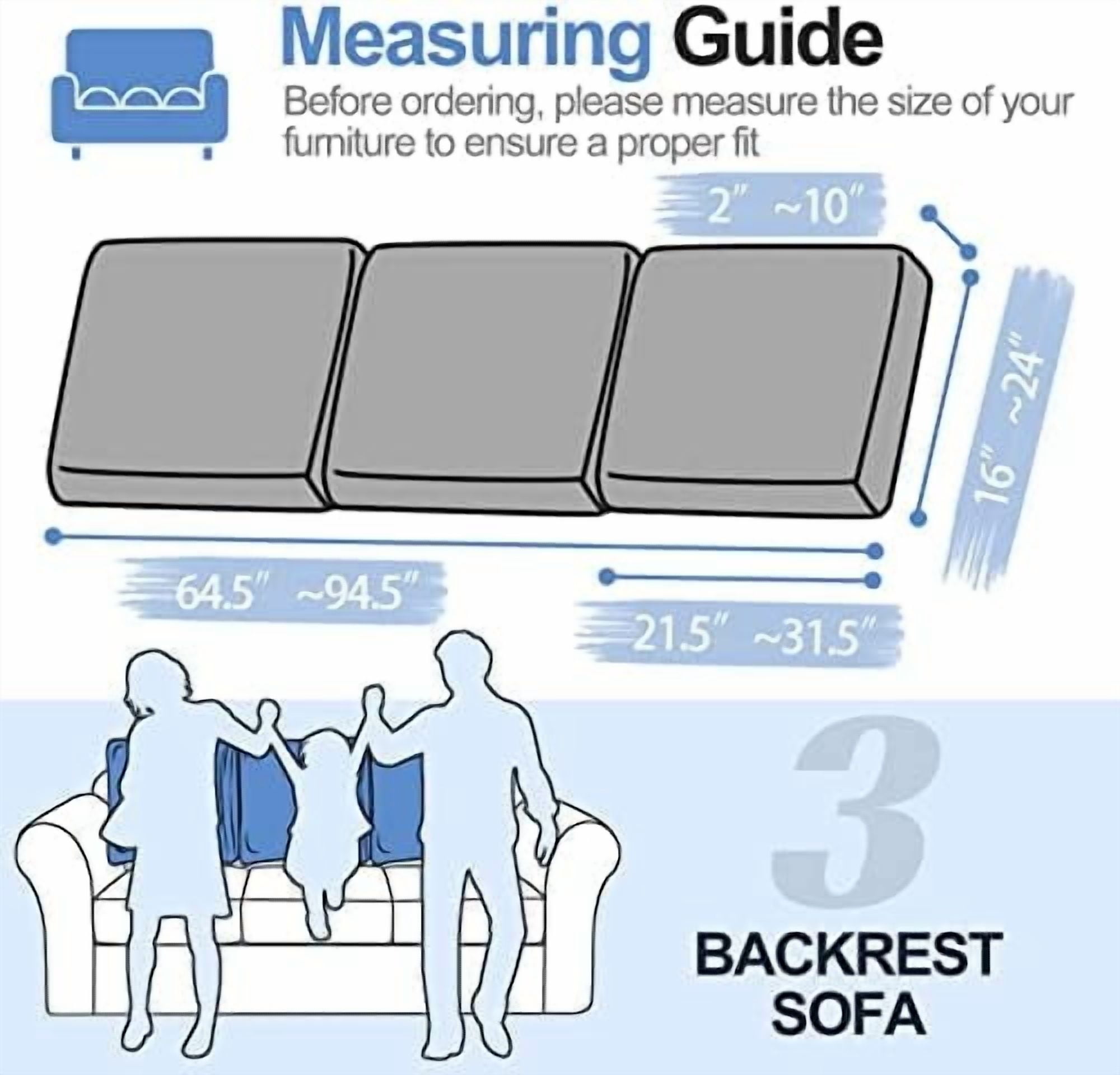 Large Backrest Cushion Covers Super Stretch Back Covers for 3 Cushion Couch Sofa, Couch Back Cushion Covers Featuring with Chenille Yarn (Softer Version, 3PC, Dark Grey)