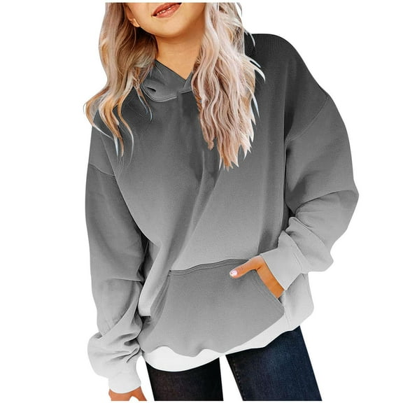 Tdoqot Girls Gradient Hoodies Front Pockets- Pullover Long Sleeve Casual Fashion Kids Sweatshirt Black Size 5-6T