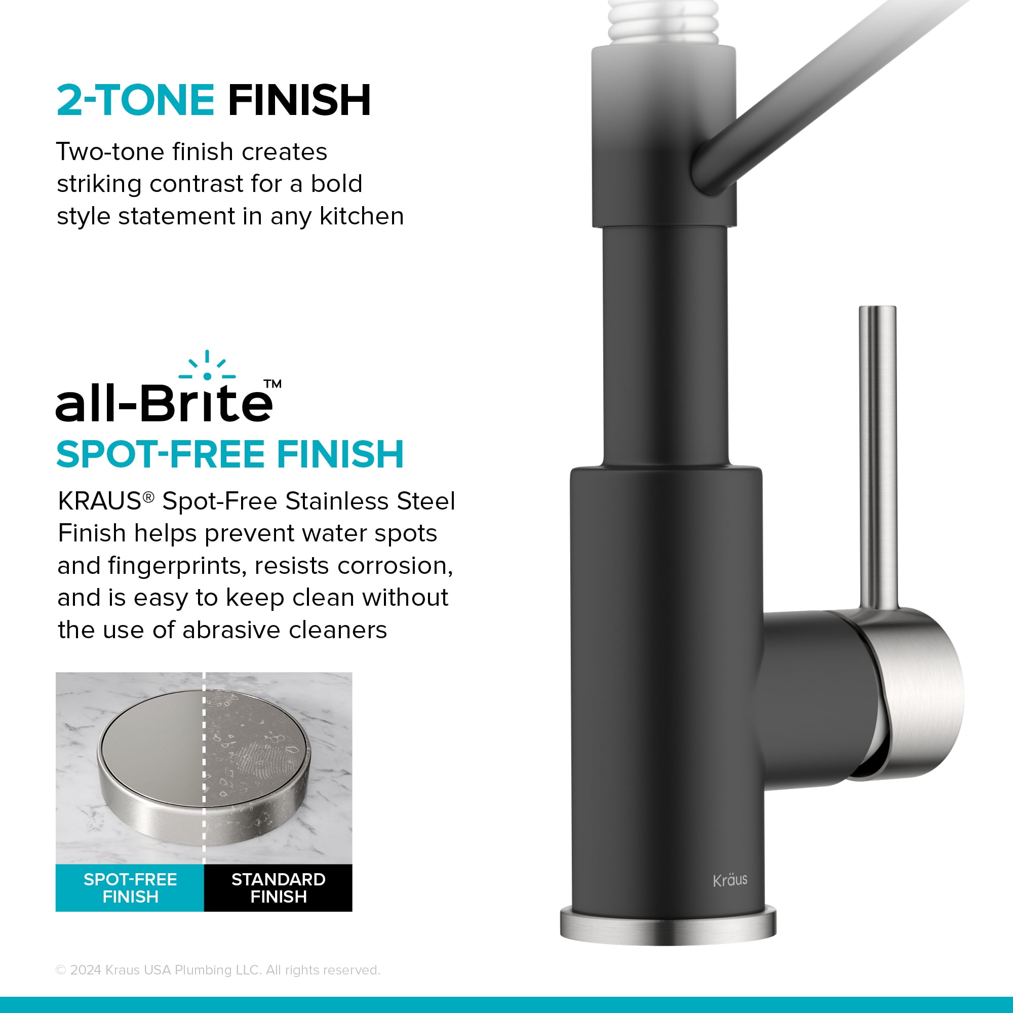 KRAUS Bolden 2-in-1 Commercial Style Pull Down Single Handle Water Filter Kitchen Faucet for Reverse Osmosis or Water Filtration System in Spot-Free Stainless Steel / Matte Black