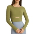 thumbnail image 2 of Women Cropped Workout Tops Cutout Thumb Hole Padded Long Sleeve Yoga Athletic Shirt Gym Activewear, 2 of 8