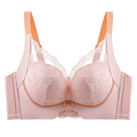 Womens Floral Lace Bras Full Coverage Push Up Non Padded Underwire Unlined Soft High Impact Sports Bra Pink 40B