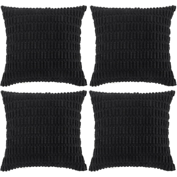 4 Packs Boho Black Decorative Throw Pillow Covers 18x18 Inch for Living Room Couch Bed Sofa, Rustic Modern Farmhouse Home Decor, Soft Plush Corduroy Cute Square Cushion Case 45x45 cm