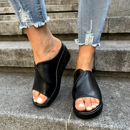 

Women s Ladies Fashion Casual Solid Open Toe Platforms Sandals Beach Shoes Black 6.1599