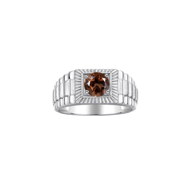 RYLOS Men's Ring Sterling Silver Ring, 7MM Round Shape Gemstone Designer Style Rings Smoky Quartz June Birthstone Rings Silver Size 11