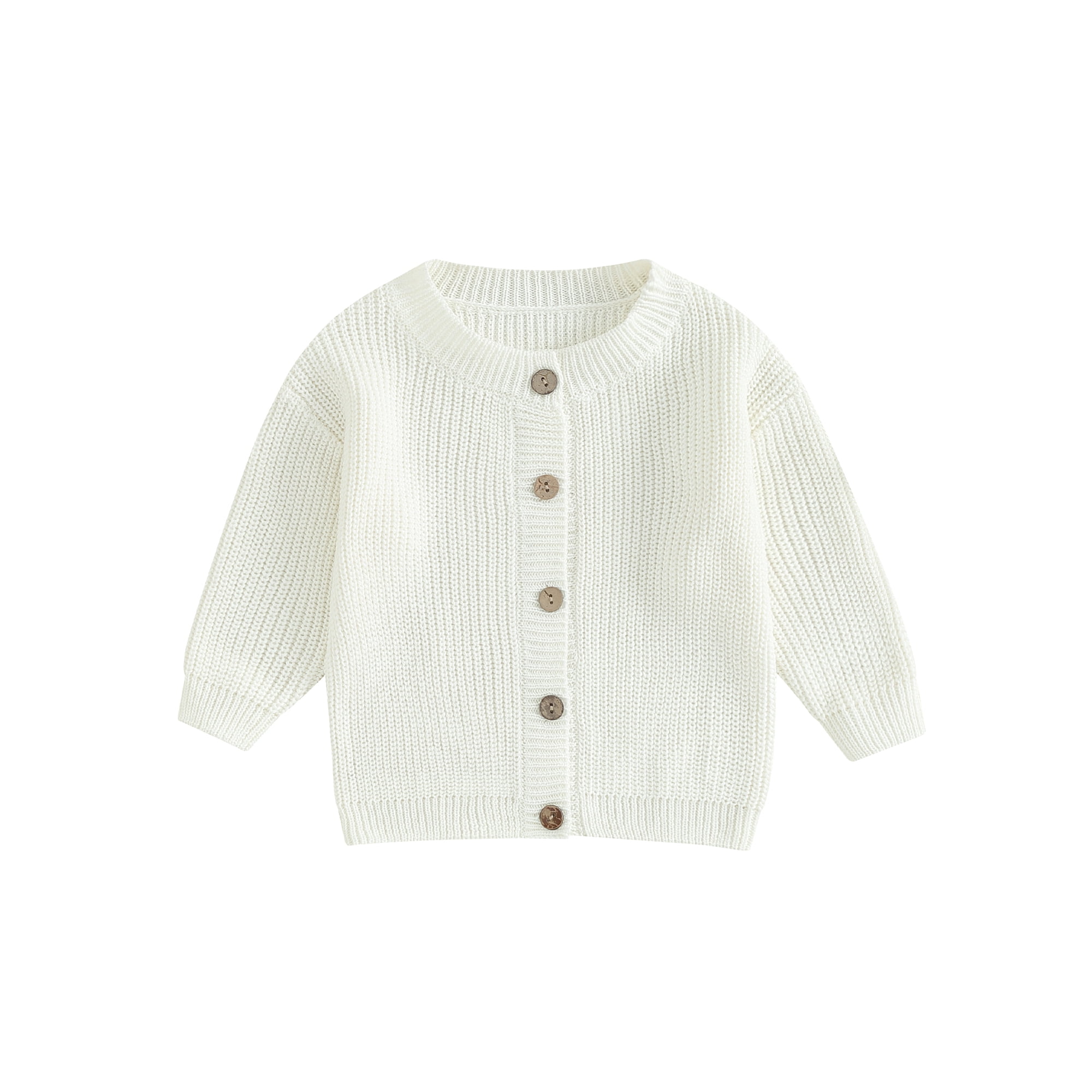 Kmbangi Baby Girls Knit Cardigan Cute Long Sleeve Round Neck Solid Color Button Down Sweater Fall Tops White