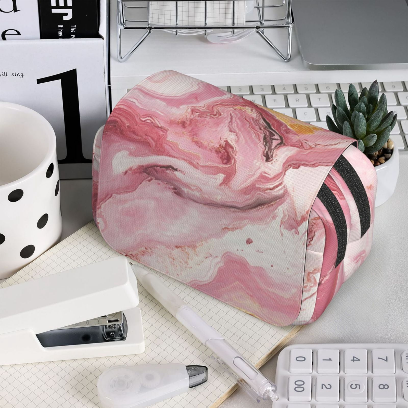 Large-Capacity Flip-Top Double-Layer Pencil Case, Multi-Functional Pocket Pen Case, Durable Stationery Organizer Pink Marble_1