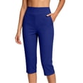 thumbnail image 2 of Ltctricy Capri Pants for Women Straight Leg Comfy Lounge Yoga Pants with Pockets Cropped Casual Work Pants(Blue,Small), 2 of 7