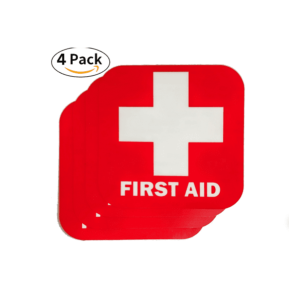 RED FIRST AID STICKER 4 PACK