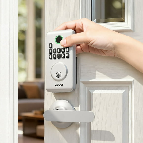 VEVOR Keyless Entry Door Lock with Handle Set, Electronic Keypad Deadbolt with Lever Handles, Pioneering Easy-Grip Design, Customizable User Codes, Silver