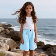thumbnail image 4 of Girls Cotton Linen Shorts, Plaid Button Elastic Waist Bermuda Shorts with Pockets, Loose Fit Casual Summer Bottoms for Girls 4-14 Years, 4 of 9