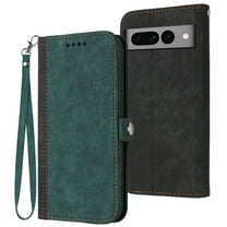 ELEHOLD for Google Pixel 7 Pro Wallet Case with Detachable Wrist Strap Handbag, Luxury PU Leather Flip Soft TPU Built-in Magnetic Card Slots Kickstand Function Shockproof Protective Cover CasDarkgreen