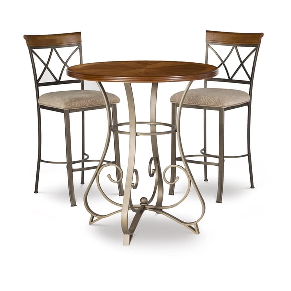 Linon Hamilton 3 Piece Wood & Steel Stationary Pub Set in Matte Pewter & Bronze