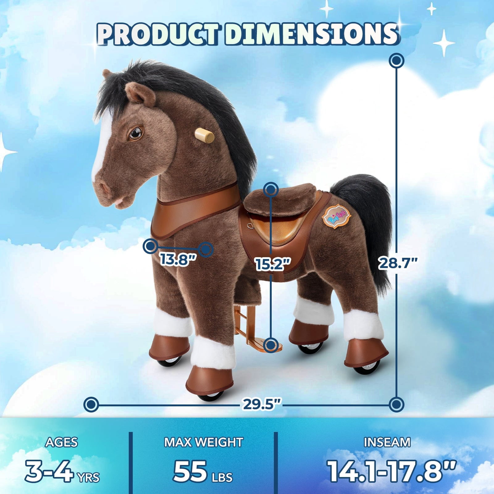 PonyCycle Interactive Horse Ride-On Toy, Touch Sound, Kid-Powered, Ages 3-4, Black, Y376