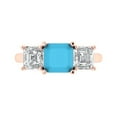 thumbnail image 2 of 4.0ct square emerald cut turquoise 14k rose gold 3 stone Bridal Wedding Engagement Promise Anniversary Ring for Women size 7.25, 2 of 7