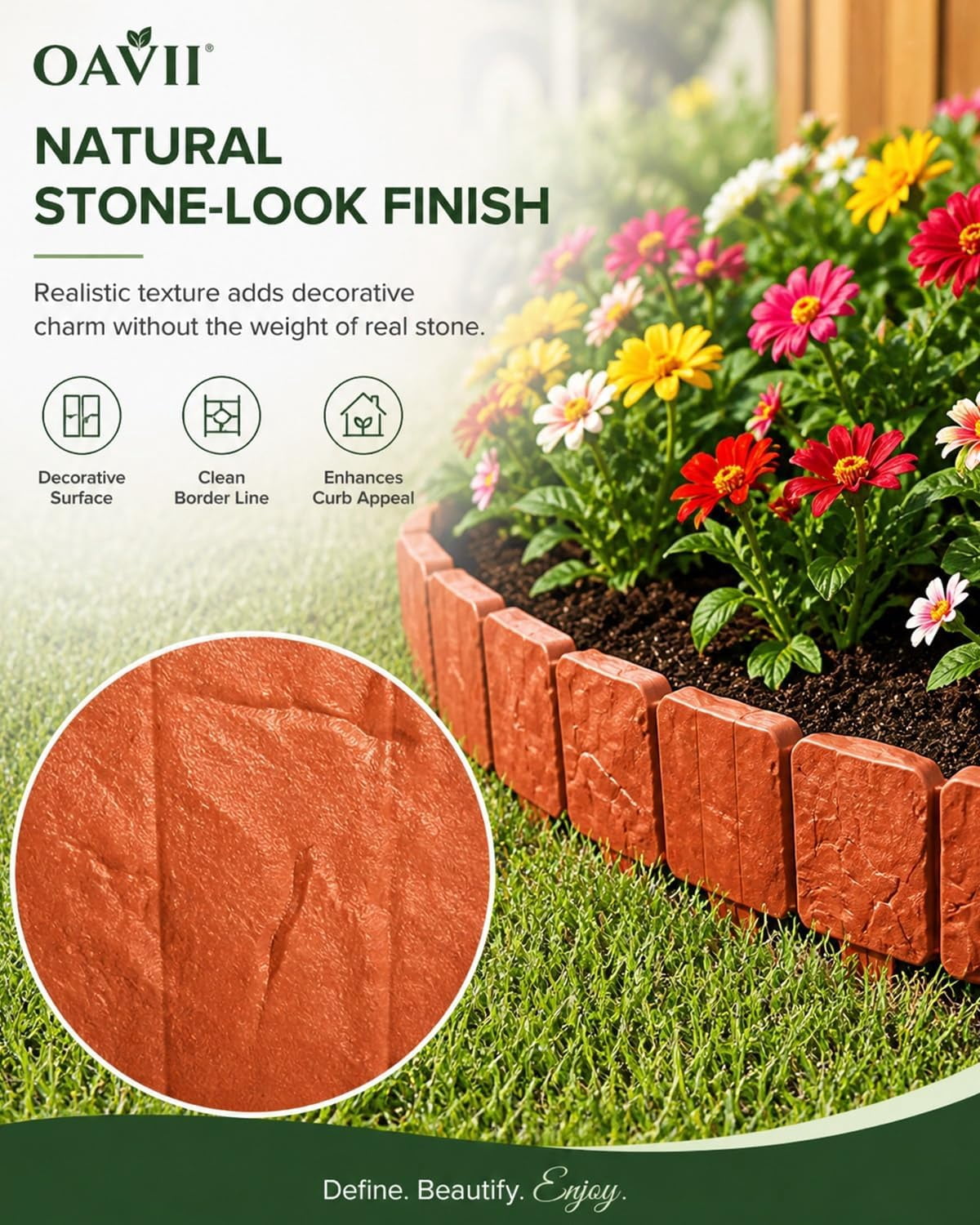 Imitation Stone Garden Fence, Stone-Look Lawn Edging Border for Flower Beds, Plastic Garden Retaining Edging Fence, Flexible Interlocking Landscape Edging, No Dig Decorative Lawn Border