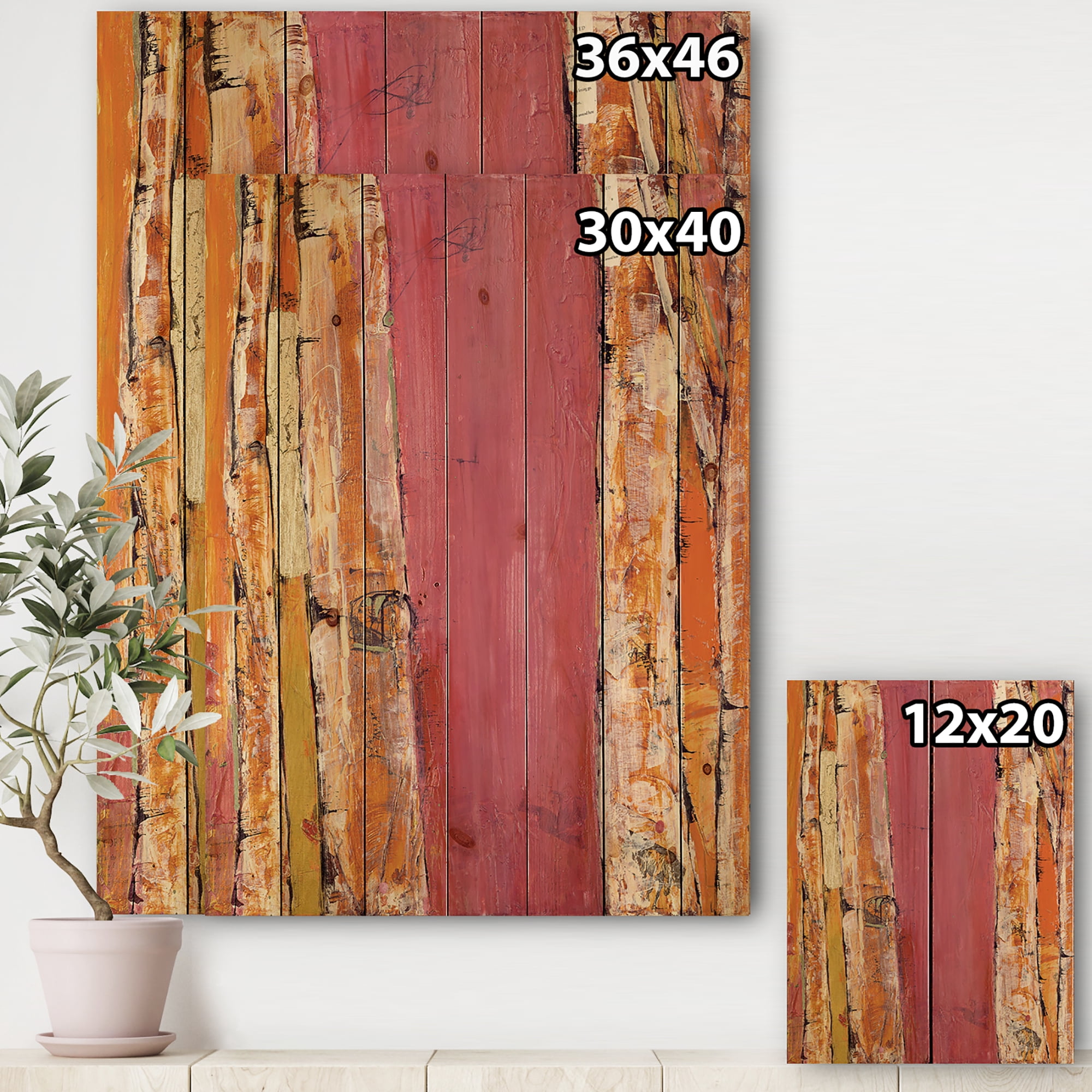 Designart 'Glamorous Composition of Gold and Red' Mid-Century Modern Print on Natural Pine Wood