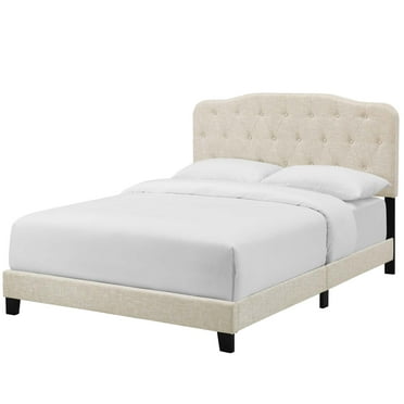 Modern Contemporary Urban Design Bedroom Full Size Platform Bed Frame, Fabric, Beige, Box Spring Required