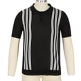 thumbnail image 5 of Juebong Men's Black Knit Colorblock Polo Shirts Street Outdoor Casual Stripe Short Sleeve Beach Vacation Golf Shirts, 3X-Large, Black, 5 of 7