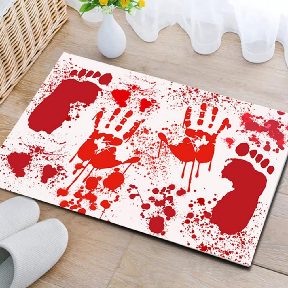 Red Blood Bath Bathroom Mat Bloody Footprint Horrible Scare Anti-slip Rug 