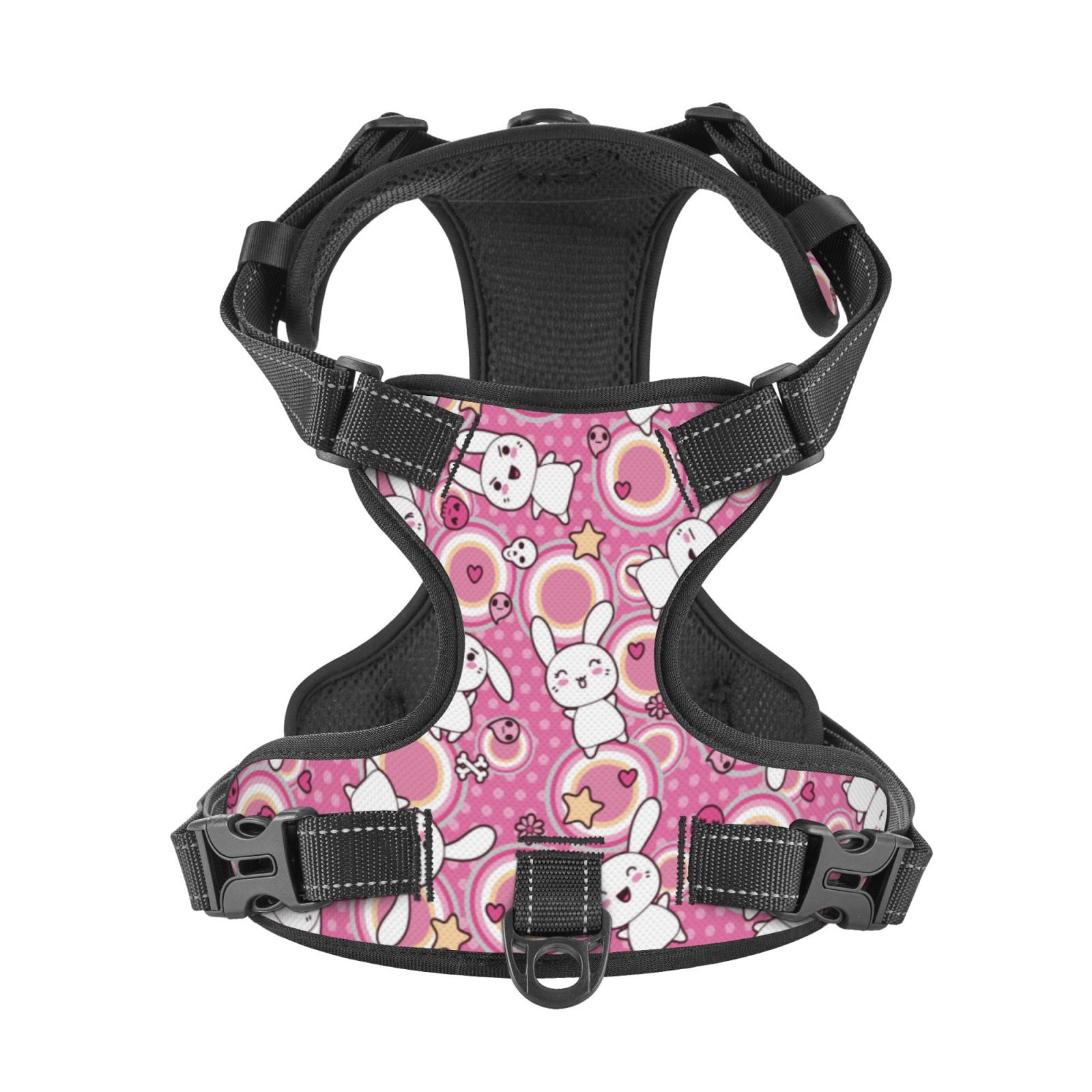 Kdxio Cute Rabbit Print No Pull Dog Harness Adjustable Reflective Oxford Easy Control Medium Large Dog Harness for Training and Everyday-Small