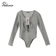 thumbnail image 1 of Women Ribbed Bodycon Bodysuit V Neck Long Sleeve Bandage Jumpsuit Romper Leotard Top, 1 of 5