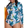 thumbnail image 3 of BeautyIn Women Plus Size Rash Guard One Piece Swimsuit Long Sleeve Zipper Floral Bathing Suit, 3 of 4