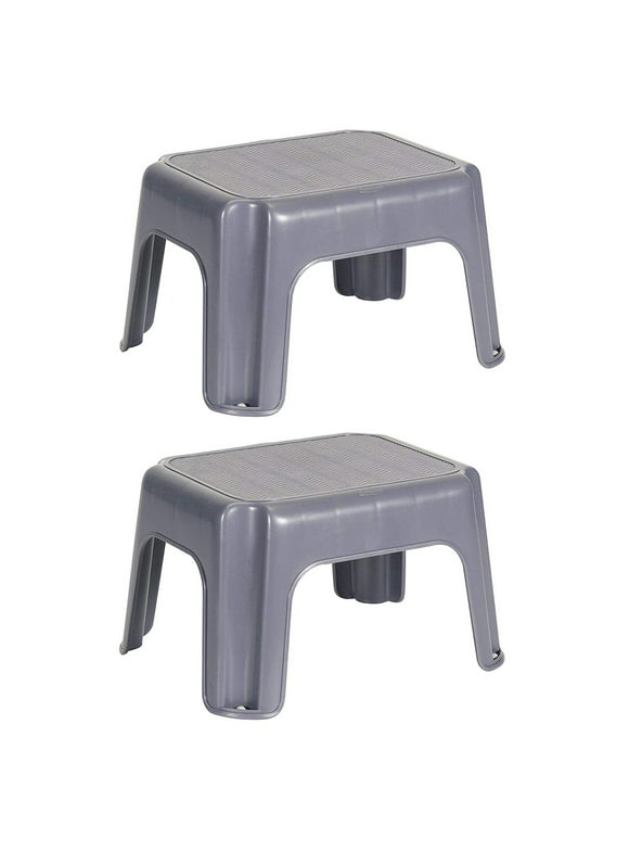 Rubbermaid Durable Roughneck Plastic Family Sturdy Step Stool, Gray (2 Pack)