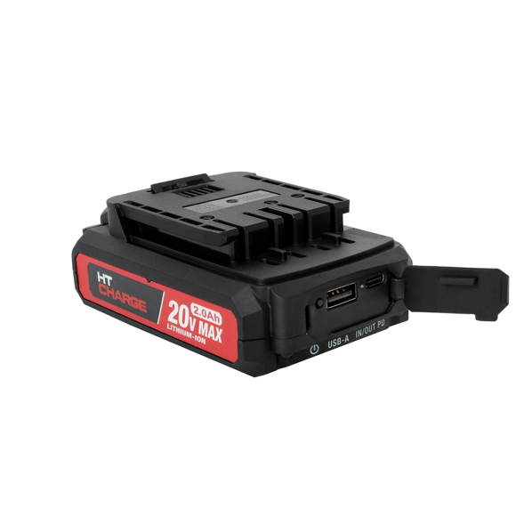 Hyper Tough 20V Max 2.0Ah Lithium-Ion battery pack with USB-A and USB-C ports