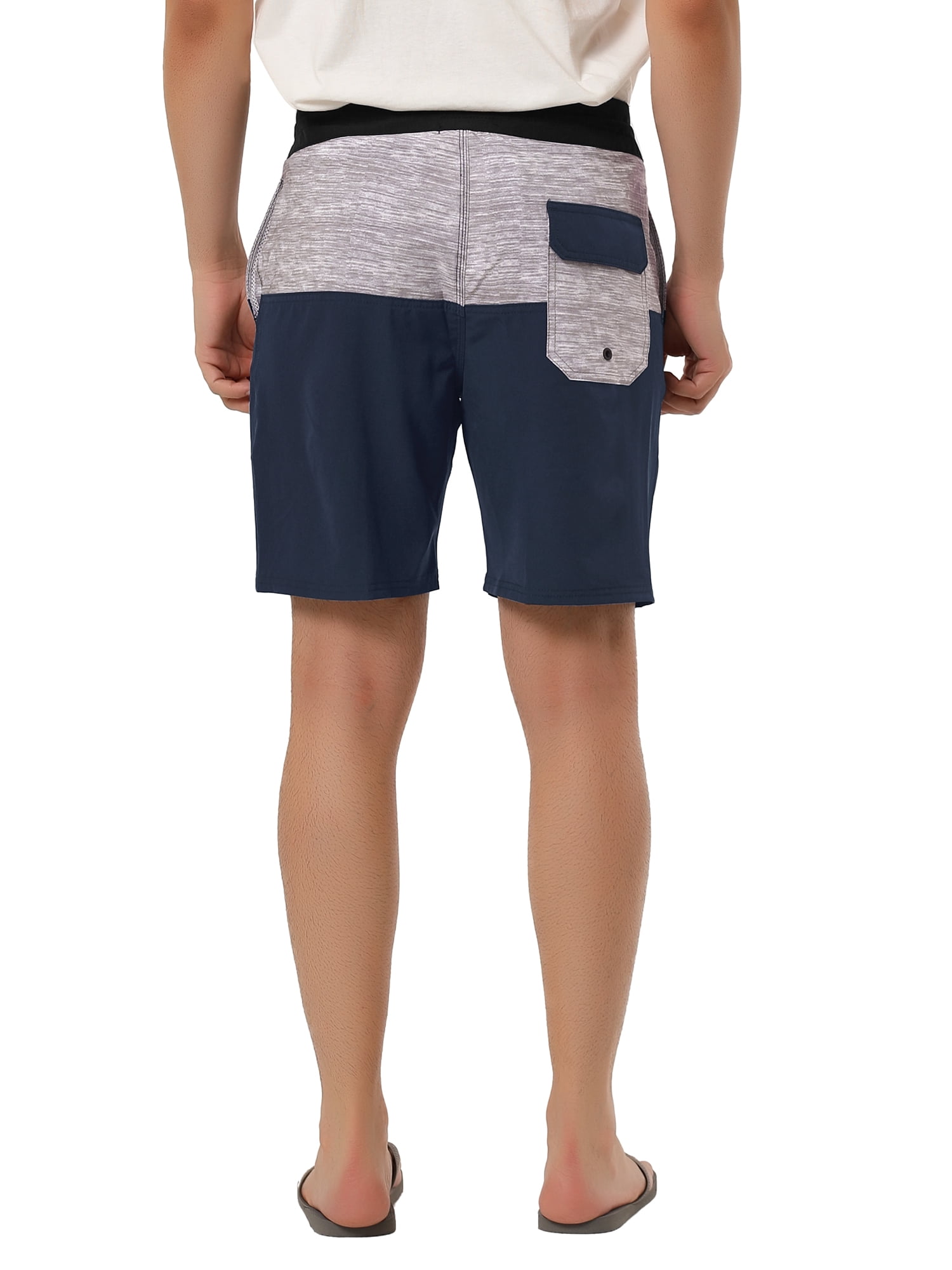 Unique Bargains Men's Summer Swim Color Block Drawstring Beach Board Shorts 32 Gray Navy