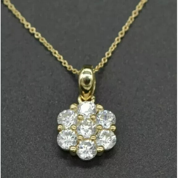 2Ct Round Cut Lab Created Diamond 18'' Flower Pendant 14K Yellow Gold Plated