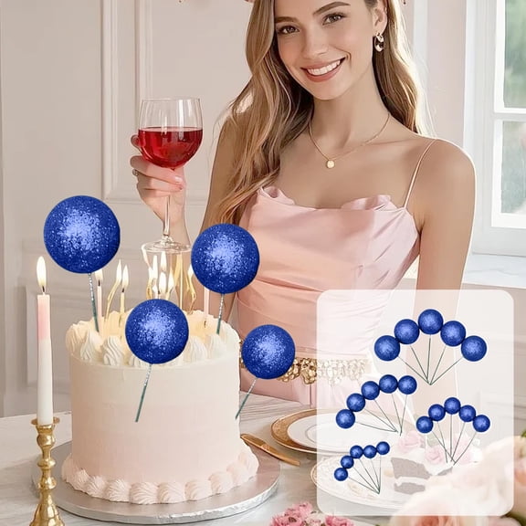 20 Piece Cake Decorating Balls - Assorted Glitter and Frosted Foam Balls for Birthday Party Cake Topper Decorations - Dessert Display Stand Accessories for Baking Cupcake Tart Decoration Set