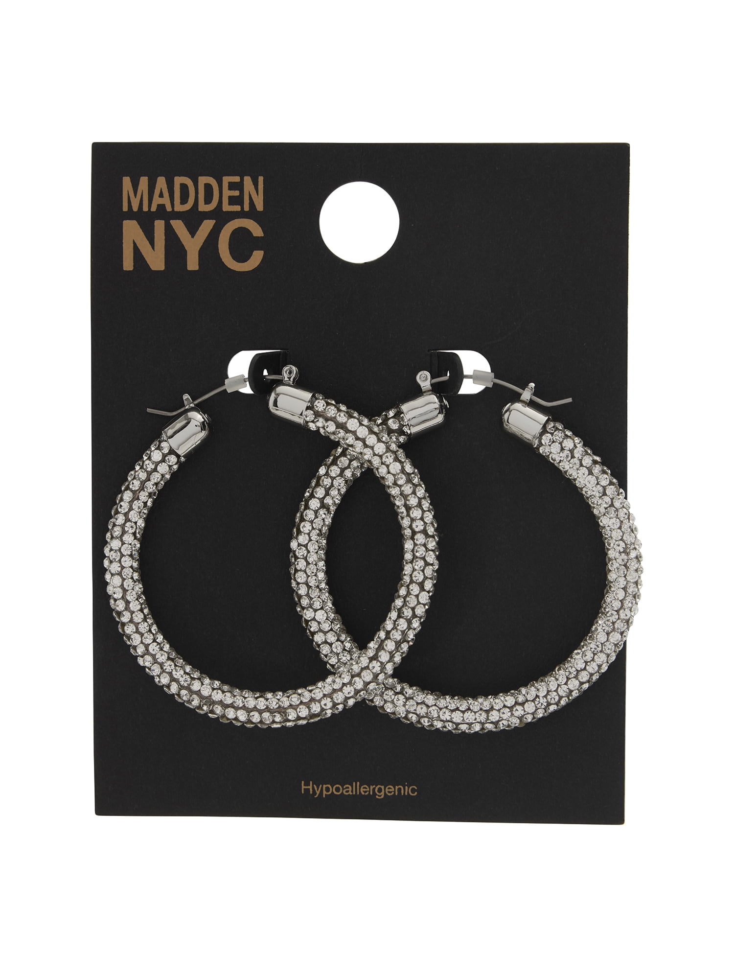 Madden NYC Women's Rhodium Pavé Hoop Earrings