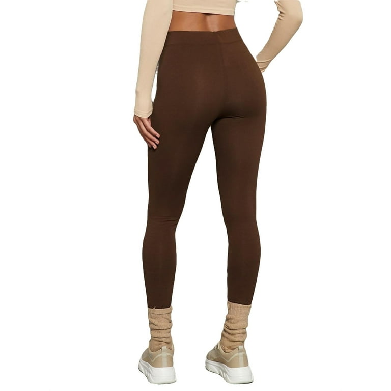 Women's Casual Plain Regular Chocolate Brown Leggings M 