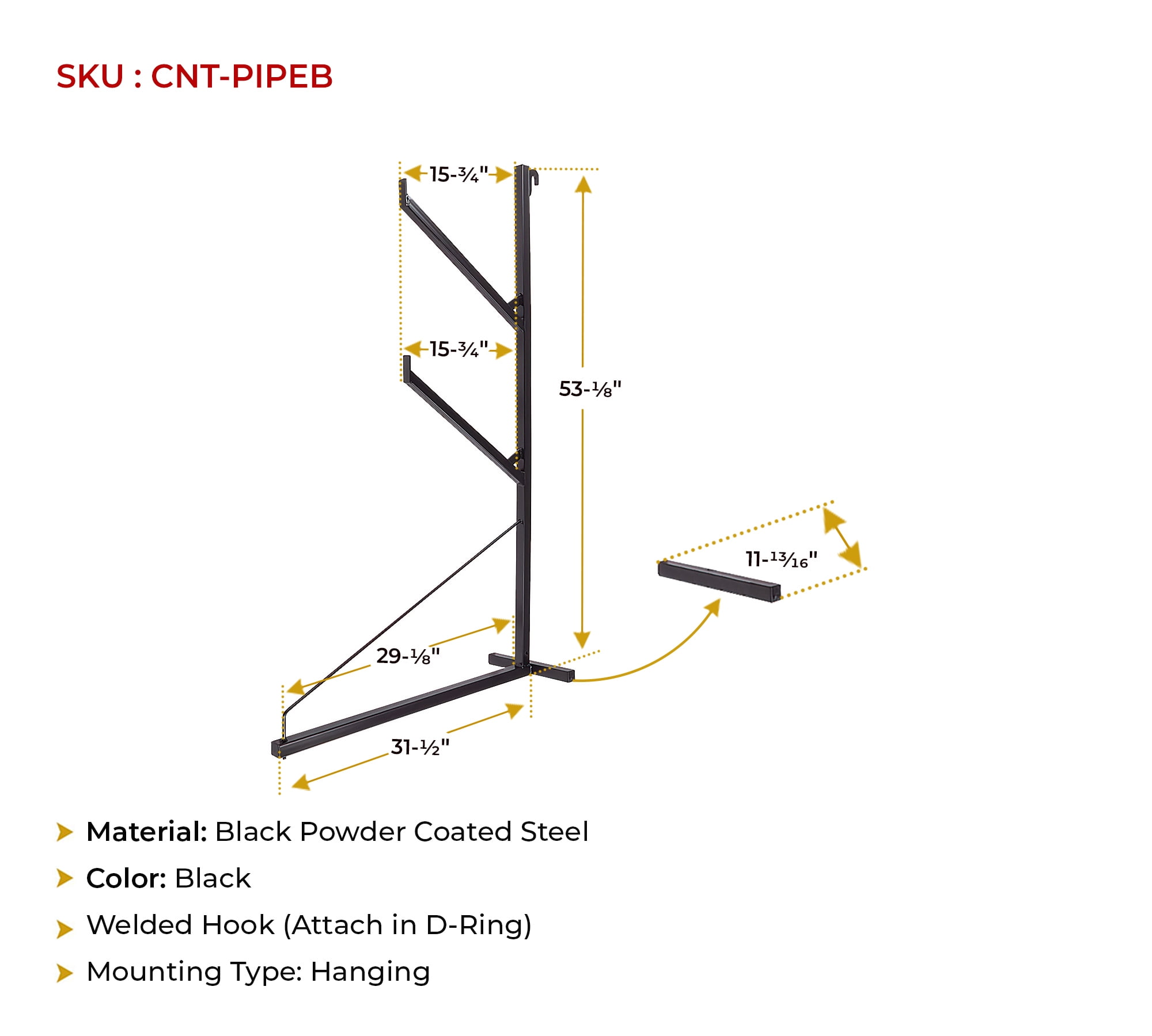 4 Pack Shipping Container Pipe Rack w/ Workbench - 29-1/8"(L) x 53-1/8"(H), 550 lbs WLL Black Powder Coated Steel Rack for Trailer Containers - Welded Hook, Easy Installation