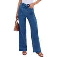 thumbnail image 3 of Women High Waisted Wide Leg Pleated Jeans Loose Elastic Denim Pants with Pockets, 3 of 6