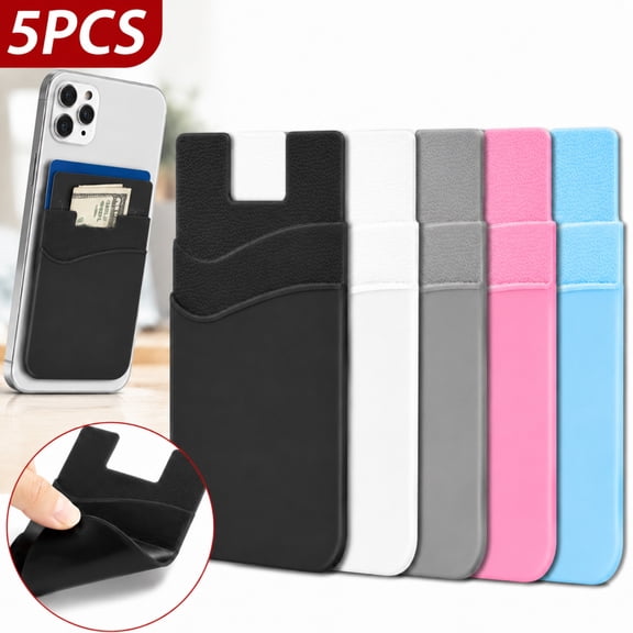 Deally Phone Wallet, Card Holder for Back of Phone Stick on Cellphone Cases Great Storage Compatible for iPhone/Android/Samsung Galaxy Pack of 5