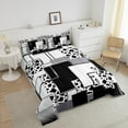 thumbnail image 4 of Geometric Cow Print Comforter Setking Abstract Black White Milk Cow Bedding Set Adults,Silver Grey Stripe Grids Down Comforter Farm Animal Skin Checkered Bed Set, 4 of 6