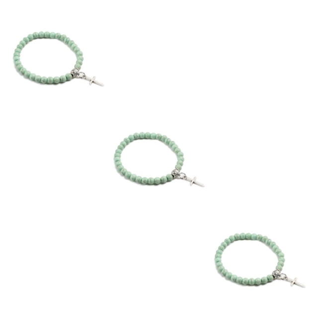 Guardoinrt Versatile And Trendy Adjustable Beaded Bracelet For All Ages Wide Application Blended Cross Pendant Bracelets Gift light green 3Set