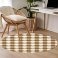 thumbnail image 5 of Brown White Plaid Large Area Rugs for Bedroom Living Room, Soft Non Slip Carpet Bedside Rug, Watercolor Farmhouse Checkered Round Floor Cover Kitchen Accent Rug 4' for Dining Room/Office, 5 of 9