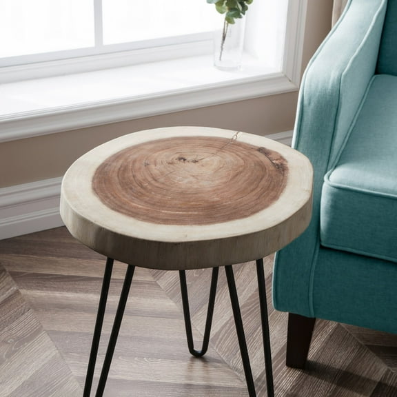 Wubio Natural Wood Round Side Table - 16"x16"x21" Rustic Solid Wood End Table, Handmade Round Side Table for Living Room, Bedroom & Sofa Side