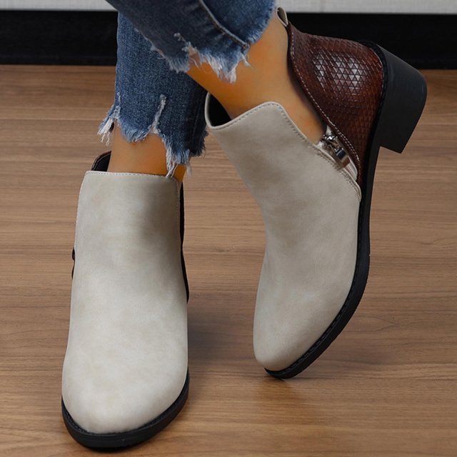 LSLJS Bottines à Talon Épais pour Femmes, Hiver, Nouveau Style Britannique, Bout Rond, en Cuir Suédé Patchwork