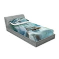 thumbnail image 2 of Ambesonne Ocean Fitted Sheet & Pillow Sham Set, Pirate Ship on Wavy Sea, Twinxl, Blue Grey and White, 2 of 2